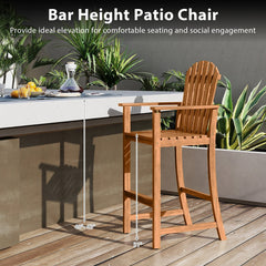 Tall Adirondack Chair with Armrests and Footrest for Deck-Natural