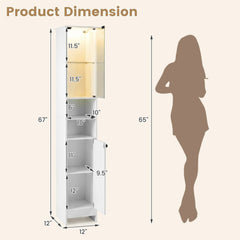 Tall Bathroom Storage Cabinet with LED Lights and Adjustable Shelves-White