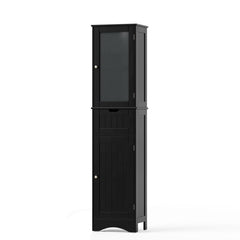Tall Floor Storage Cabinet with 2 Doors and 1 Drawer for Bathroom-Black