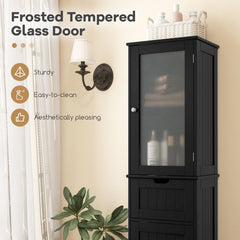 Tall Floor Storage Cabinet with 2 Doors and 1 Drawer for Bathroom-Black