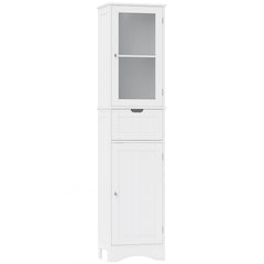 Tall Floor Storage Cabinet with 2 Doors and 1 Drawer for Bathroom-White