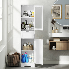 Tall Floor Storage Cabinet with 2 Doors and 1 Drawer for Bathroom-White