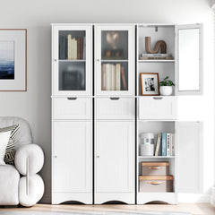 Tall Floor Storage Cabinet with 2 Doors and 1 Drawer for Bathroom-White