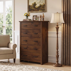 Tall Storage Dresser with 5 Pull-out Drawers for Bedroom Living Room-Walnut