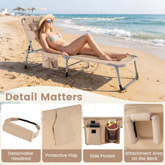 Folding Tanning Chair with Face Hole, Arm Cut Outs and 4 Backrest Positions, Beige