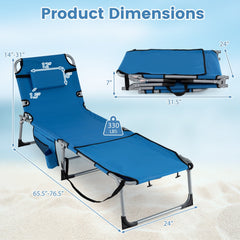 Folding Tanning Chair with 4 Level Backrest and Face Hole, Blue