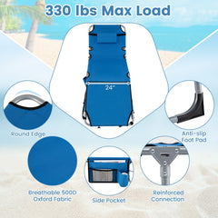 Folding Tanning Chair with 4 Level Backrest and Face Hole, Blue