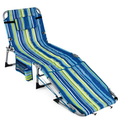 Folding Beach Tanning Chair with Shoulder Strap and Face Hole, Blue and Green Stripe