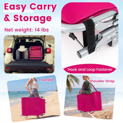Folding Tanning Chair with Side Pocket and Detachable Head Pillow, Pink