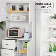 Freestanding Kitchen Buffet with Hutch Storage Organizer with 2 Door Cabinets, 3 Drawers and Open Countertop, Adjustable Shelf for Dining Room Pantry, White