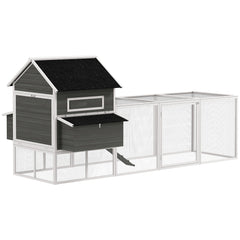 137" Wooden Chicken Coop with Chicken Run, Nesting Box, Dark Grey