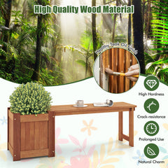 Teak Oil Finish Raised Garden Bed Wood Planter Box with Bench