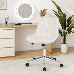 Teddy Fleece Armless Office Chair Makeup Vanity Chair-White