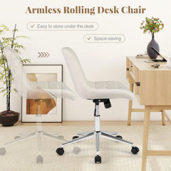 Teddy Fleece Armless Office Chair Makeup Vanity Chair-White