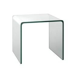 Bent Tempered Glass Waterfall End Table, 16.5 Inch Clear Side Table