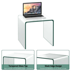 Bent Tempered Glass Waterfall End Table, 16.5 Inch Clear Side Table
