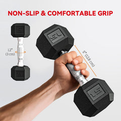 60 LBS Hex Dumbbell Set with Rack, Rubber Coated Weights with Non-Slip Handles for Home Gym Strength Training