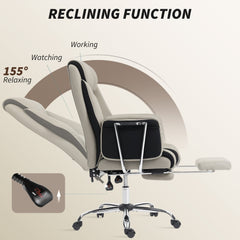 Reclining Office Chair, Overstuffed Executive Desk Chair with High Back, PU Leather, Footrest, Swivel Wheels, Black