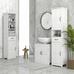 Pedestal Under Sink Cabinet, Bathroom Vanity Cabinet Storage with Double Doors and Adjustable Shelf, White