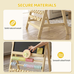 Wooden Kids Art Easel with Double-Sided Chalkboard, Clock, Abacus, Blackboard Eraser for Painting, for Ages 2+, Natural