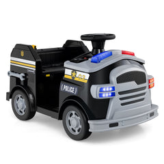 12V Toddler Ride On Rescue Truck with Shovel, Wrench, Ladder, Extinguisher and Safety Hat, 55 lb, Black Police Livery