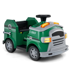 12V Toddler Ride On Rescue Truck with Two 30W Motors, Toy Tools and Safety Hat, 55 lb, Army Green