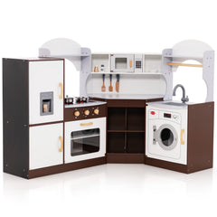 Espresso Corner Play Kitchen with Washing Machine, Ice Maker and Chef Suit for Kids