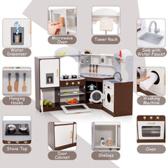 Espresso Corner Play Kitchen with Washing Machine, Ice Maker and Chef Suit for Kids