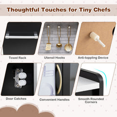 Toddler Pretend Play Kitchen for Boys and Girls 3-6 Years Old-Black