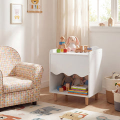 Toddler Scalloped Side Table with Wide Top & Open Compartment-White