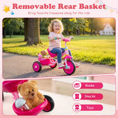 Toddler Tricycle for Boys and Girls 2-5 Years Old, with Removable Rear Storage Basket-Pink