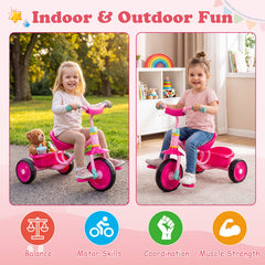 Toddler Tricycle for Boys and Girls 2-5 Years Old, with Removable Rear Storage Basket-Pink