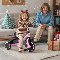 Toddler Tricycle Kids Trike with Adjustable Seat and Storage Basket Aged 3-5 Years Old-Pink