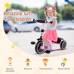 Toddler Tricycle Kids Trike with Adjustable Seat and Storage Basket Aged 3-5 Years Old-Pink