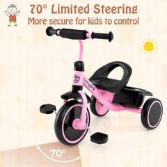 Toddler Tricycle Kids Trike with Adjustable Seat and Storage Basket Aged 3-5 Years Old-Pink