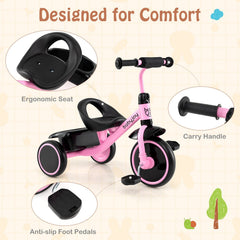 Toddler Tricycle Kids Trike with Adjustable Seat and Storage Basket Aged 3-5 Years Old-Pink