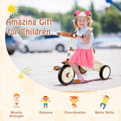 Toddler Tricycle Kids Trike with Adjustable Seat and Basket Aged 3-5 Years Old-Beige
