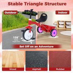 Toddler Tricycle with Glowing Wheels and 4-Level Adjustable Seat