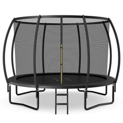 12FT ASTM Approved Recreational Trampoline with Ladder-Black