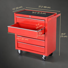 5 Drawer Roller Tool Chest, Mobile Lockable Toolbox, Storage Organizer with Handle for Workshop Mechanics Garage, Red