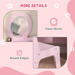 Kids Vanity Set, Children Makeup Table with Mirror, Stool and Storage Drawers, for Ages 3-8, Pink