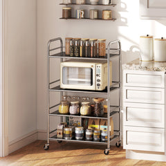 3 Tier Stainless Steel Rolling Cart with Adjustable Shelf, Utility Cart on Wheels with Handles for Kitchen, Silver