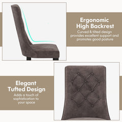Set of 2 Tufted High Back Dining Chairs, Grey Velvet with Rubber Wood Legs