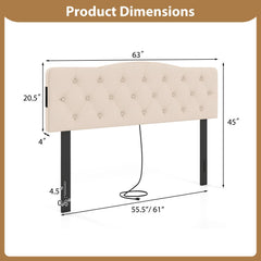 Tufted Upholstered Head Board for Queen and Full Size Bed with 2 AC Outlets-Beige