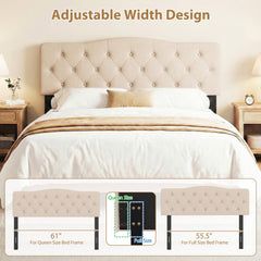 Tufted Upholstered Head Board for Queen and Full Size Bed with 2 AC Outlets-Beige