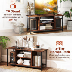 TV Stand Entertainment Center with Open Storage Shelves and Power Outlets to 50 Inches-Rustic Brown