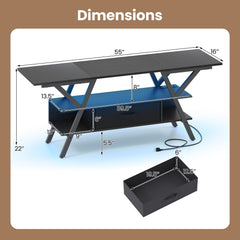 TV Stand for 65 Inch TVs with Power Outlets and LED Lights-Black