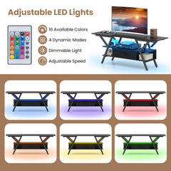 TV Stand for 65 Inch TVs with Power Outlets and LED Lights-Black