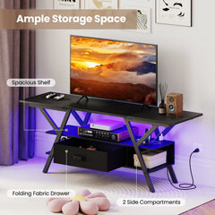 TV Stand for 65 Inch TVs with Power Outlets and LED Lights-Black