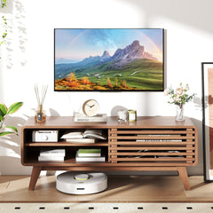 TV Stand for TVs up to 55 inches with Sliding Door and Adjustable Shelves for Living Room-Brown